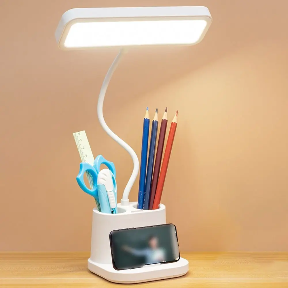 

Adjustable Penholder Desk Lamp Eye Protection Dimmable Bedroom Table Lamp with Pen Holder&Phone Holder 3 Colors Led Bedside Lamp