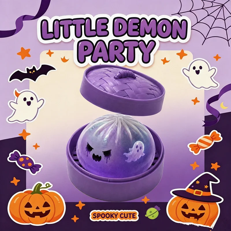 Halloween Ghost Bun Squishy Toy With Mini Steamer Purple Slow Rising Squeeze Fidget Toy Ghost Dumpling Stress Relief Gift