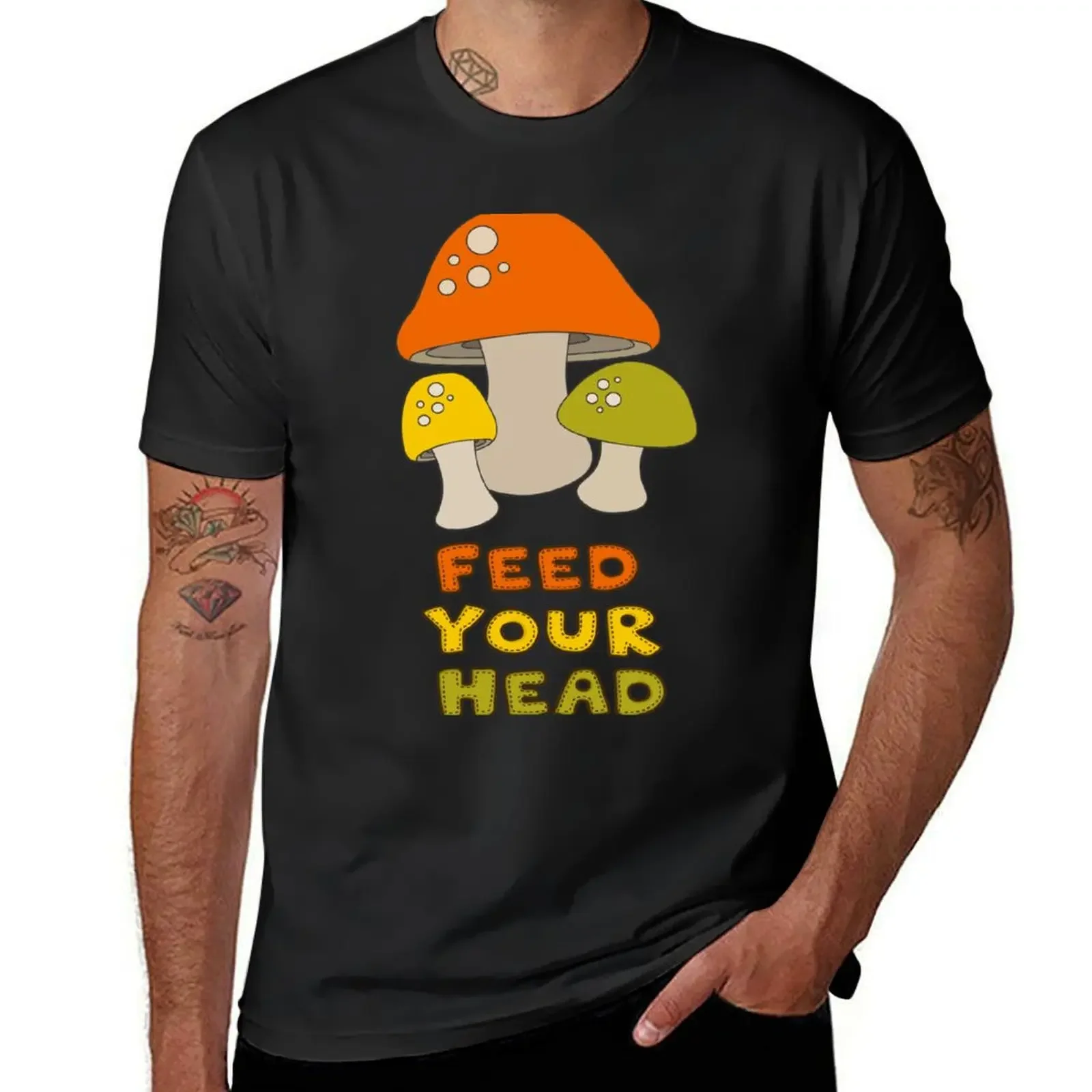 Feed Your Head with retro mushrooms T-Shirt aesthetic clothes anime tshirt blacks men tshirt