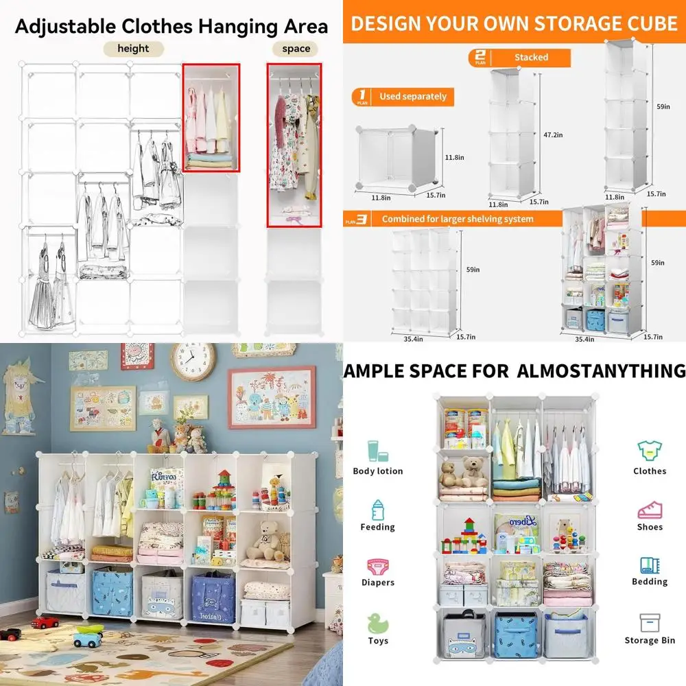 

Портативный детский шкаф, модульный детский комод, органайзер для детского шкафа, 15 кубиков с подвесными штангами, спальня, мальчики и девочки