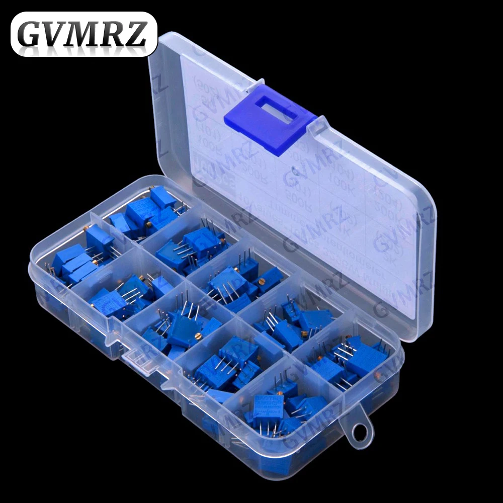 100pcs 2K10Values ​​Each 10pcs Multi-turn Adjustable Resistors 3296W Precision Adjustable Potentiometer 10K 100R 200R 500R 1K 2K