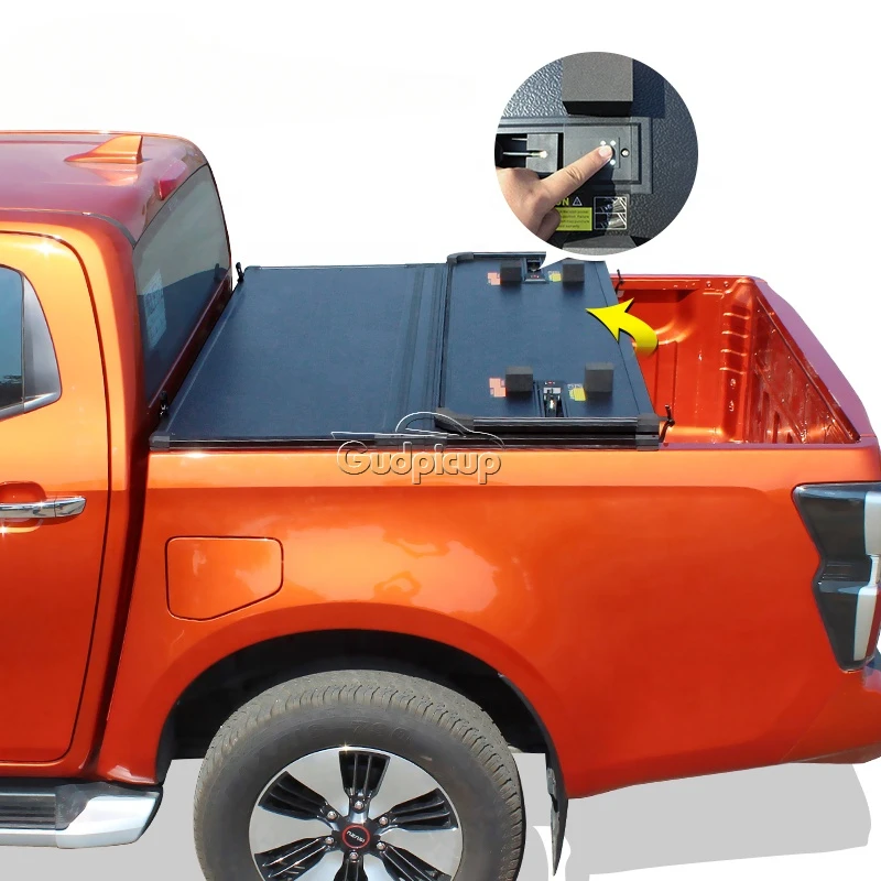 Hard tri-folding aluminum pickup truck cover folding tonneau cover for dodge ram1500 mitsubishi triton l200