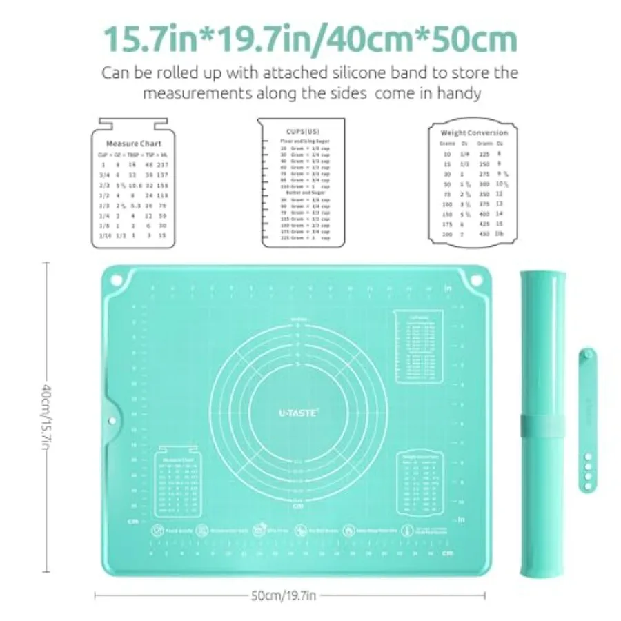 سجادة معجنات من السيليكون السائل مقاس 16 × 20 بوصة ومقاومة للحرارة بقدرة 600 درجة فهرنهايت بطول 13.76 بوصة، وملعقة مقلاة واسعة مقاس 3.63 بوصة للمطبخ