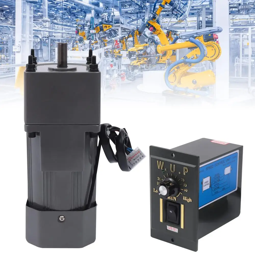 110V 90W Gear Motor Speed Reducer Set with Speed Regulator and Bracket Electric Adjustable Motor Office Power Torque Technology