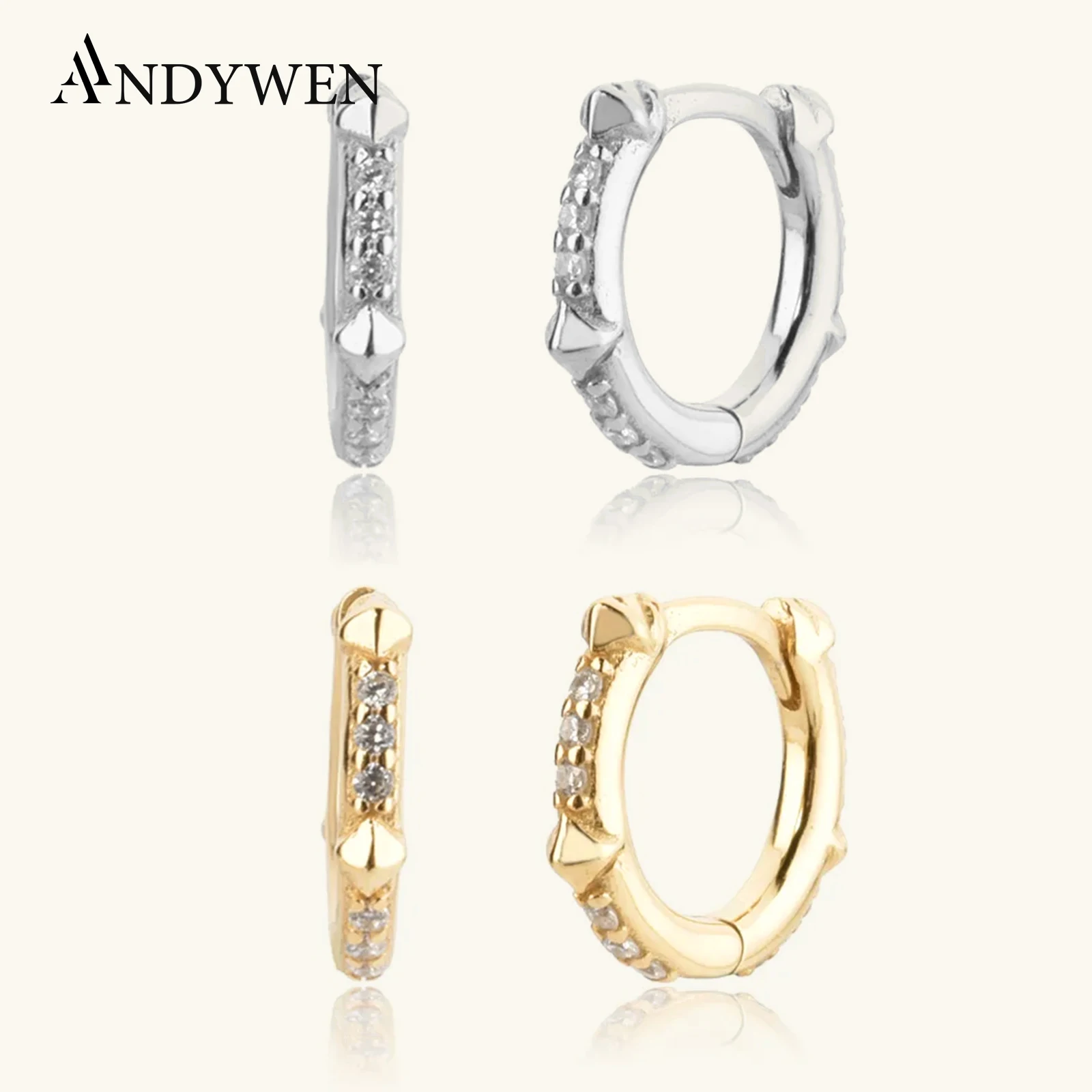 

ANDYWEN 925 Sterling Silver Gold 8mm Short Spike Hoops Piercing Earring Loops 2021 Wedding Jewelry Gift Rock Punk Clips