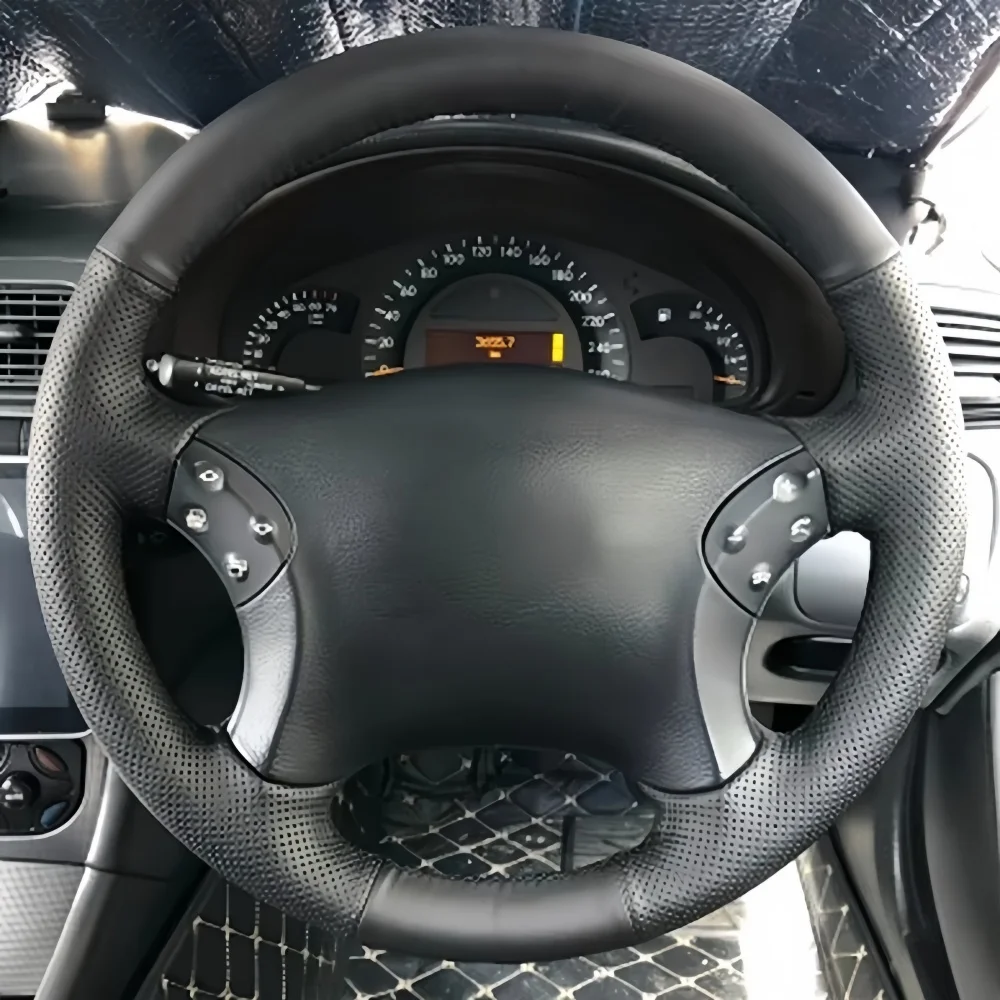 For Mercedes Benz W203 C-Class 2001-2007 Car Interior Hand Sewing Non-Slip Black Artificial Leather Steering Wheel Cover