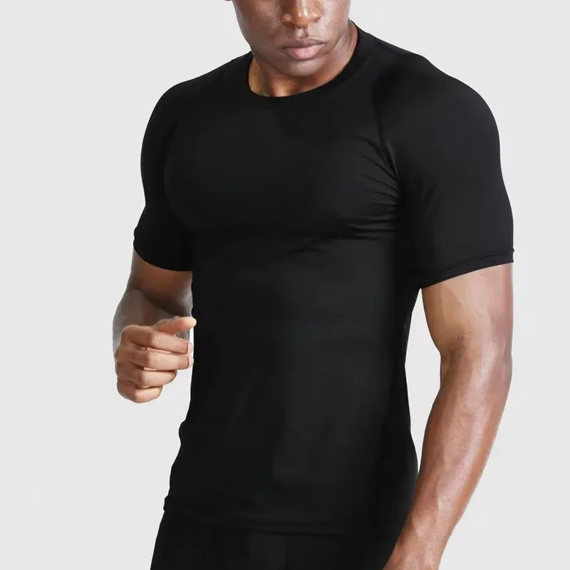 Compression Shirt Black Men's Gym T-Shirt Short Sleeve Running Top Sports Pleasure Round Neck Solid Color Summer Fitness Men's