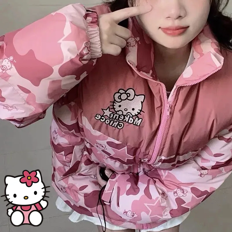 

Sanrios Y2K Hello Kittys Women's Cotton Padded Jackets Autumn Winter Thickened Warm Coat Trendy Couple Tops Loose Cotton Clothes