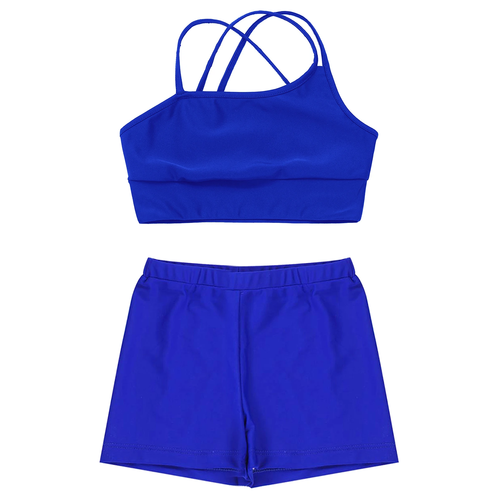 Girls 'Rash Guard Spaghetti Shoulder Straps Crop Tops com Shorts, Kid's Sportswear Swimwear, maiô, Beachwear, maiô, treino