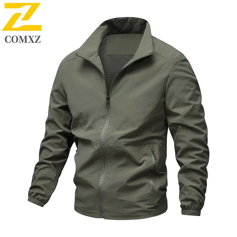 

COMXZ 2025 Mens Jacket Autumn Outdoor Hiking Travel Trendy Minimalist Windbreaker Jackets Korean Style Casual Stand Collar Coat