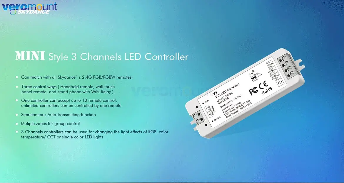 Skydance V3 RGB Controller 12V 24V 12A RGB LED Strip Light Controller Wireless 2.4G RF Touch Remote Control RGB Controler