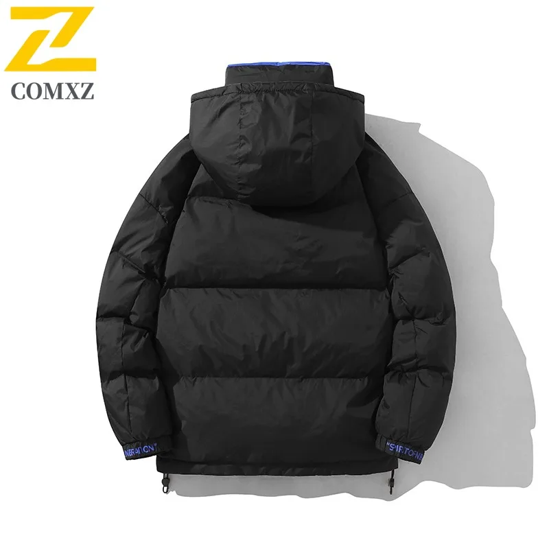 COMXZ 2025 Mens Winter Stand Collar solid color Puffer cotton-padded Jacket Thickened Youth Coat outdoor waterproof Windbreaker