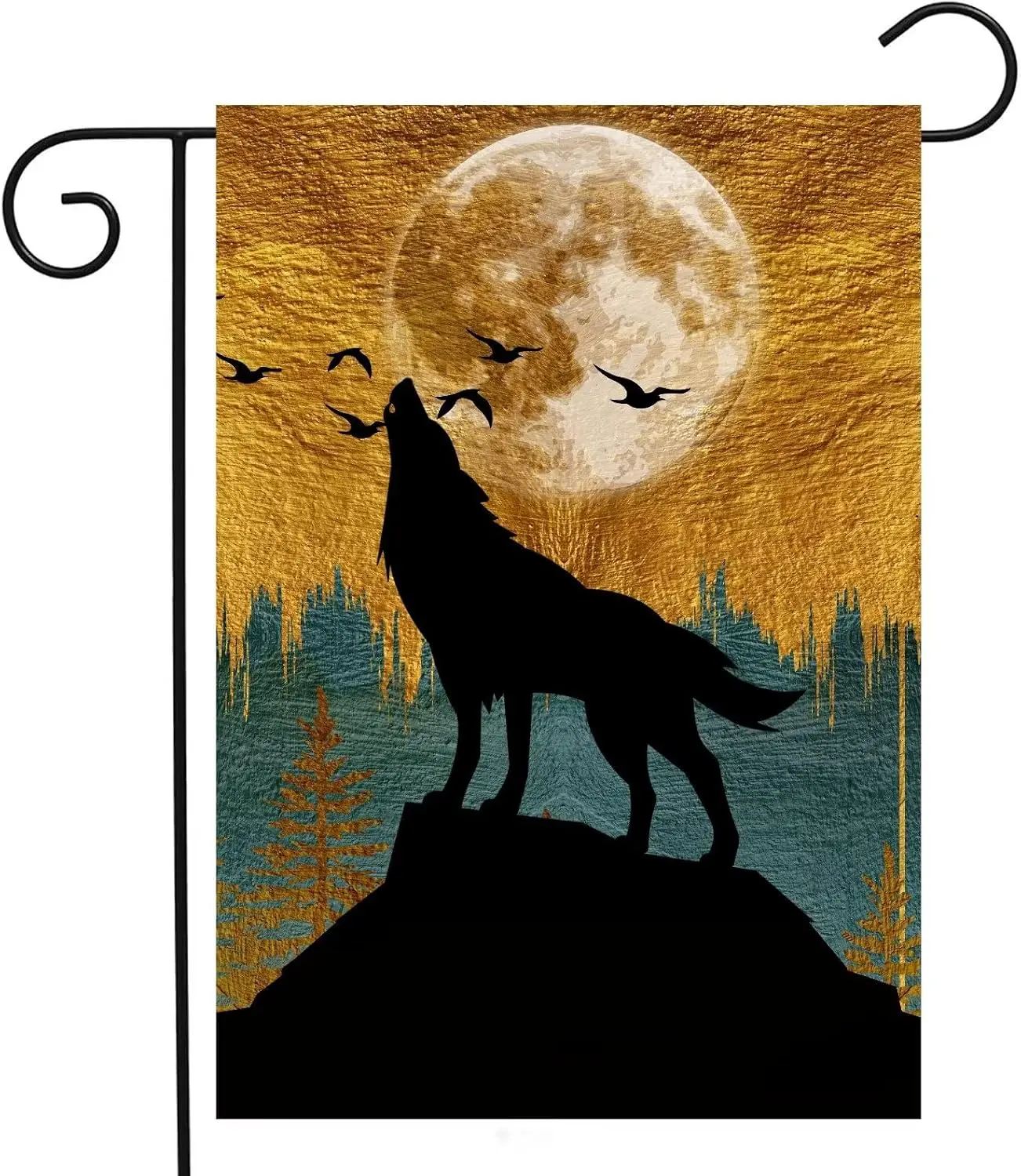 Howl Wolf Moon Birds in Forest Wildlife Animal Garden Yard Flag 12