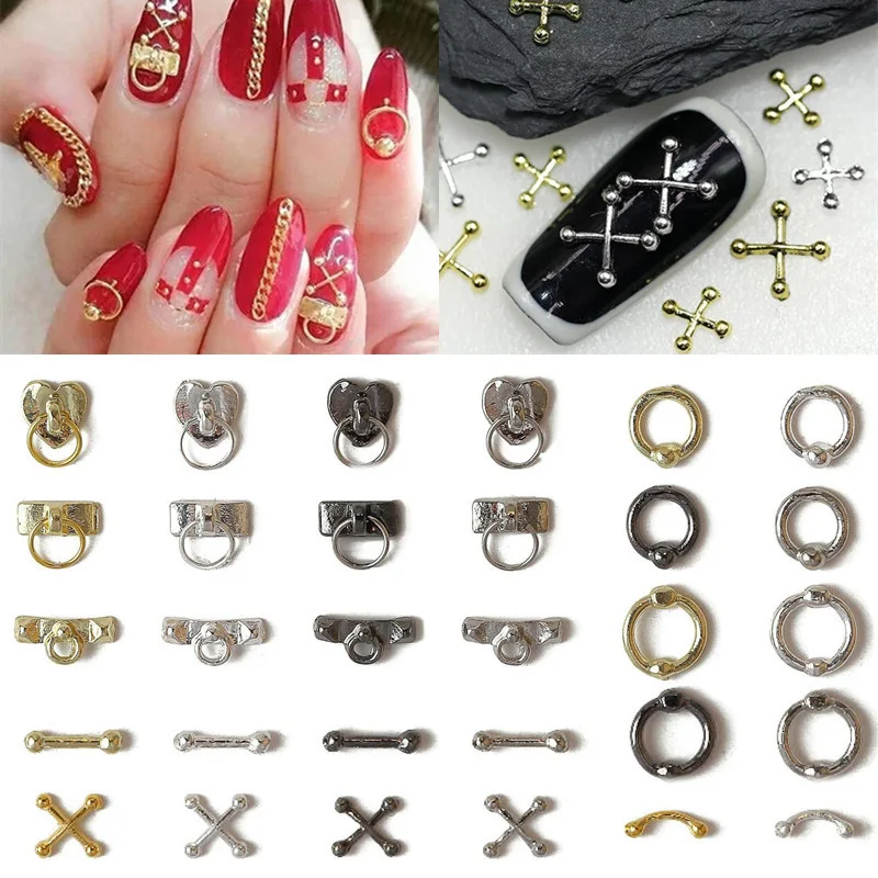 20Pcs/Lot Punk Vintage Series Nail Art Parts Decals 3D Alloy Cross Cattle Leopard Head Nail Decoration UV Polish Manicure Parts