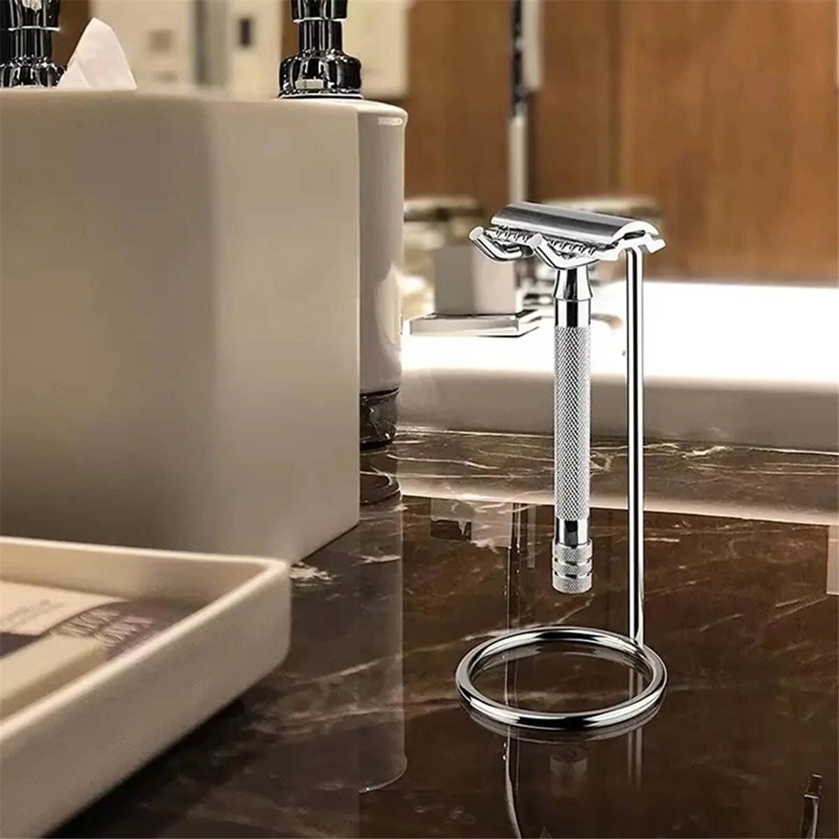 ABXHH 男性メタルアートシェービングブラシスタンドかみそりベースクロームシルバーシェービングかみそりひげクリーンシェーバーキットカートリッジ簡単にキャリー