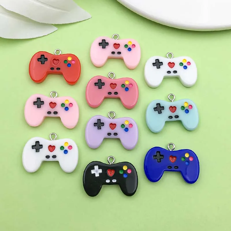 Random 10pcs 28*19mm Colorful Resin Charms Cartoon Game Controller Design Pendants for DIY Jewelry Making Accessories