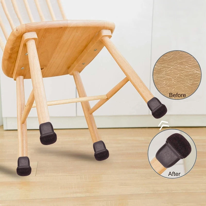 ABXF-16 個ブラウンシリコン椅子脚フロアプロテクター、ラップフェルト付き正方形椅子脚キャップ