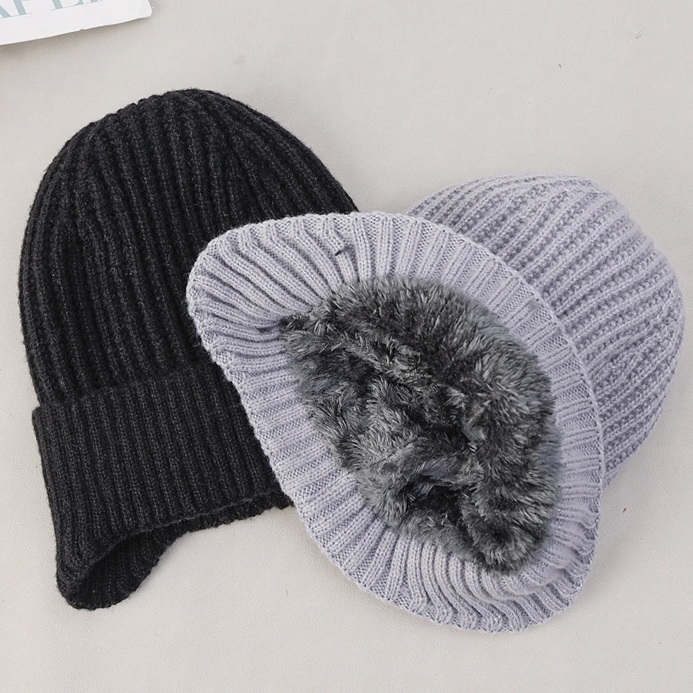 Inverno masculino mais grosso gorro chapéu proteção de orelha bonés de malha lã pescoço cachecol conjunto ao ar livre à prova de vento pelúcia quente crânios gorros