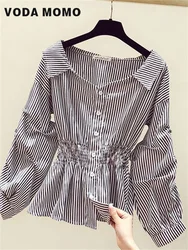 Fashion Summer New Casual Tops Loose All-match Blouse Printed V-Neck Striped Shirt Women's Clothing Commuting Wind Basic Daily