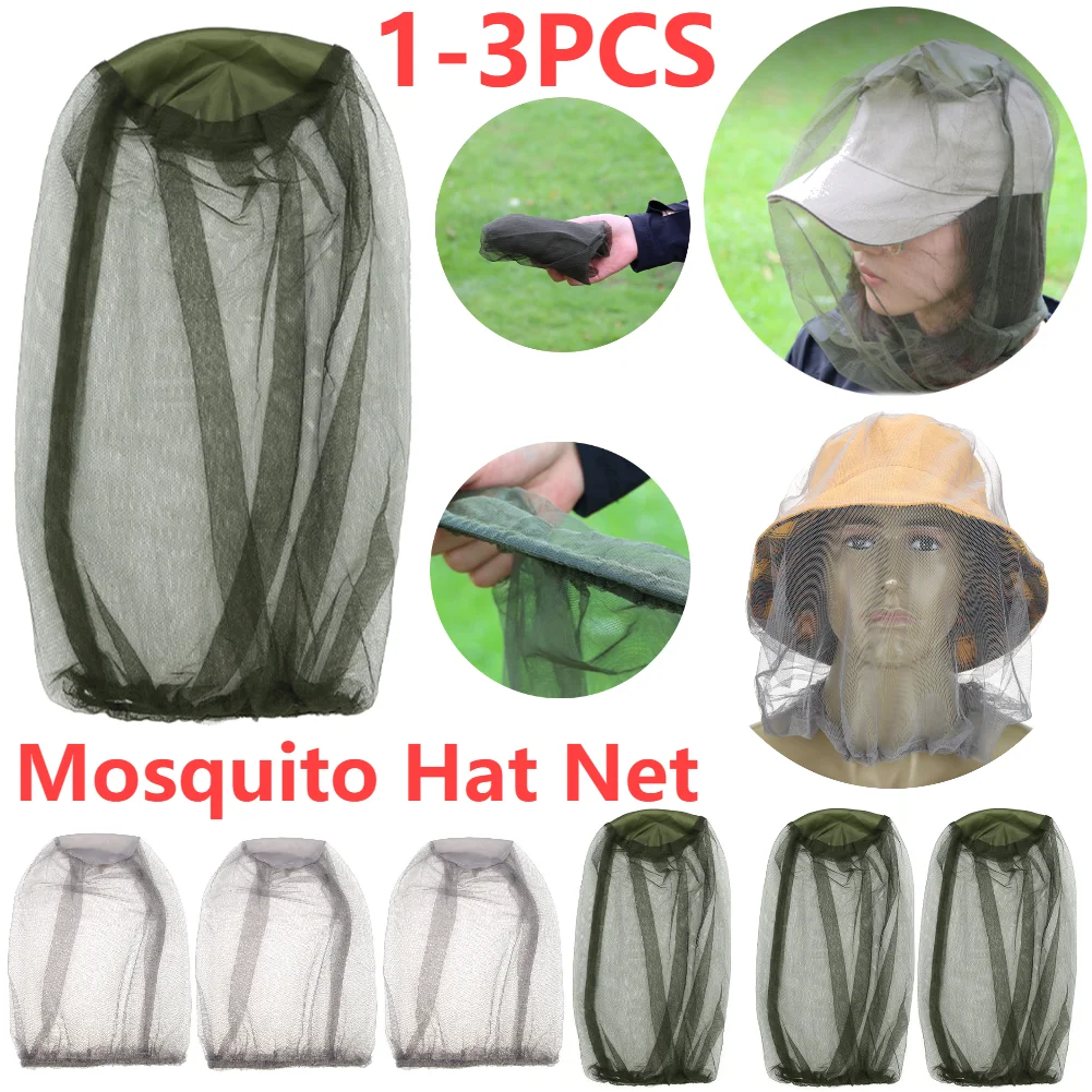 1-3PC Fishing Anti Mosquito Insect Hat Fishing Hat Bug Mesh Head Net Face Protector Camping Sunshade Hats Outdoor Travel Camping