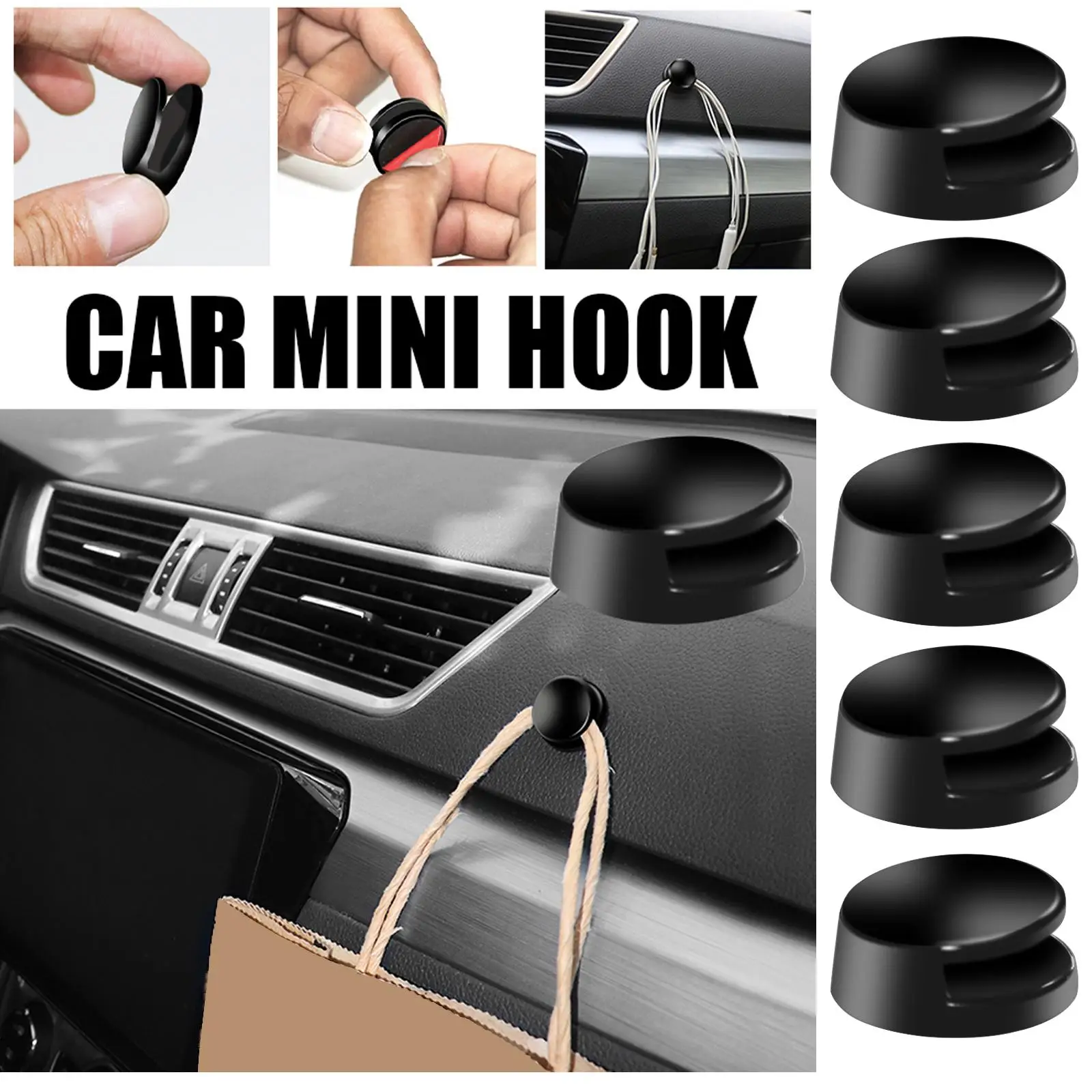 2-6pack Purse Hook for Car Black Universal Fit for Headphone Keychain for