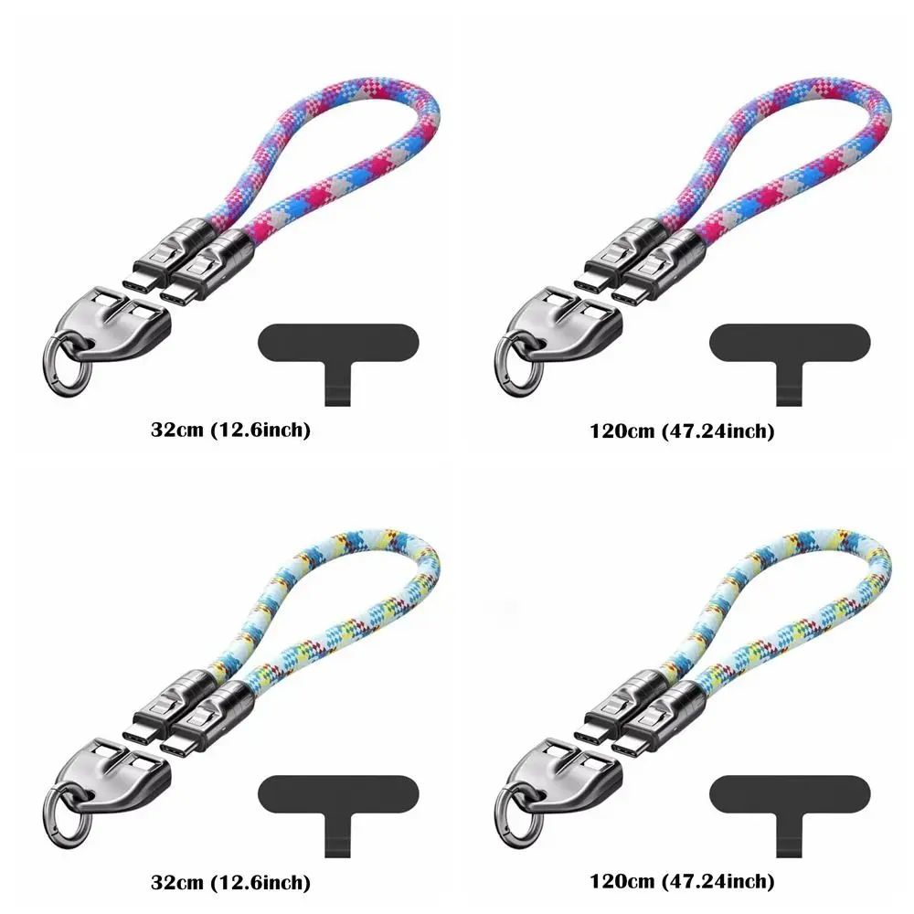 240W Fast Charging Data Cable Keychain 0.32M 1.2M Thick Rope 2 in 1 Double Head Lanyard for iPhone/MacBook/iPad/Samsung/Xiaomi