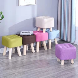 Elastic Foot Rest Stool Solid Wood Square Ottoman for Changing Shoes Small Sofa Bench Hallway Furniture Home Decoration