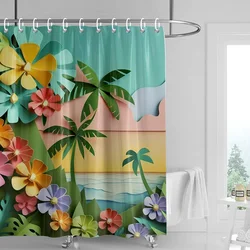 3D Flower Embossed Shower Curtain 180x 200cm Bathroom Toilet Decoration Tropical Plant Partition Curtain Waterproof