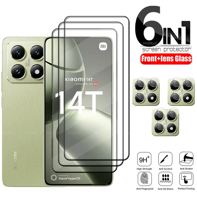 

6-in-1 For Xiaomi 14T Glass For Xiaomi 14T Pro Tempered Glass Full Cover Glue 9H Phone Screen Protector Xiaomi Mi 14T Lens Glass