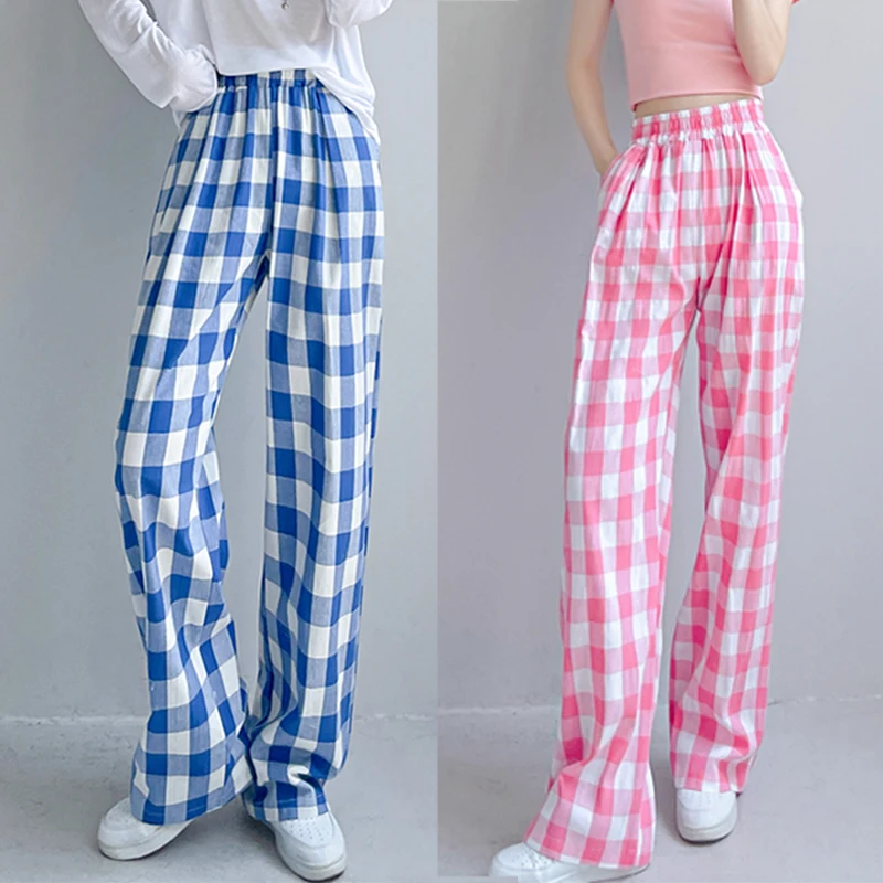 

New Korean Fashion Woman Lattice Wide Leg Trousers Y2k Sweatpants Ladies Casual Popular Joggers Women Bottoms Pants Dropshipping