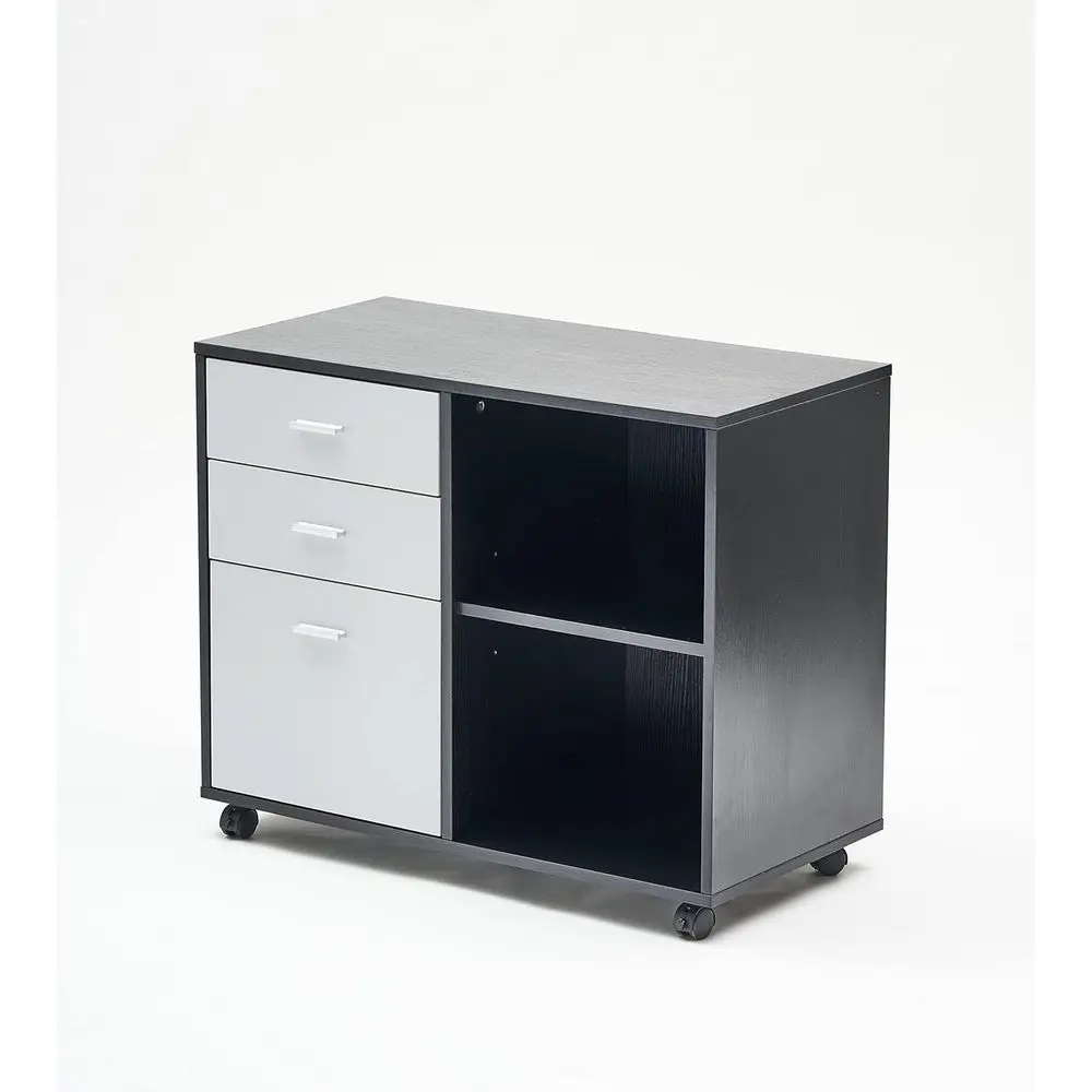 

36-Inch Wide 3 Drawer Mobile File Cabinet in Black Oak and Grey with Printer Stand for Home Office