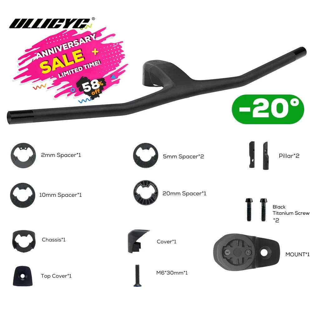 ULLICYC FRASER IC SL WC Für Sparks Rahmen -20 °   *70/80/90/100 mm Vollcarbon-Cockpit-MTB-Lenker mit integriertem Cockpit und Titanschrauben