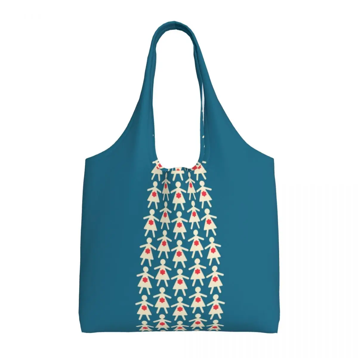 Recycling Flower Dress Girl Blue Shopping Bag Women Shoulder Canvas Tote Bag Washable Groceries Shopper Bags Handbags