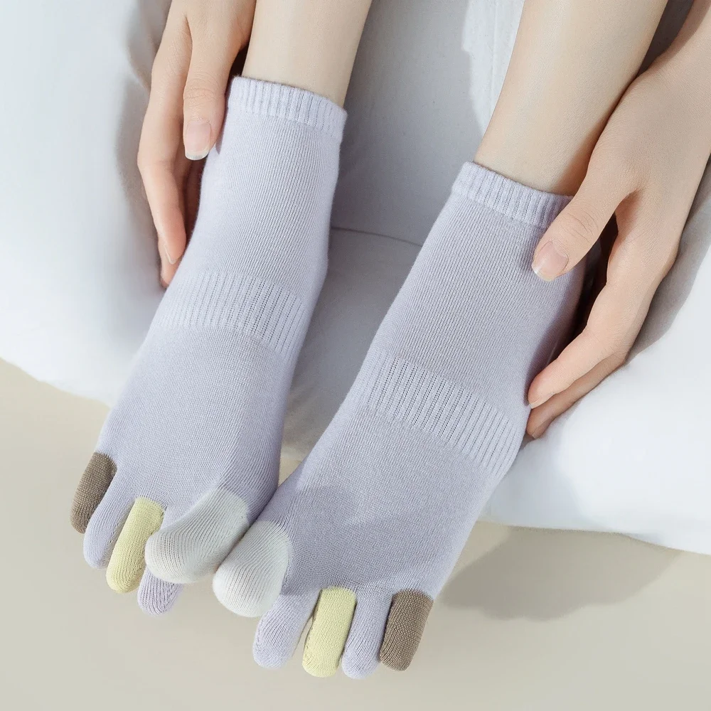 5 Pairs Anti-slip Toe Socks Women Five Finger Socks Cotton Low Cut Ankle Socks with Separate Fingers Yoga Pilates Socks Sports