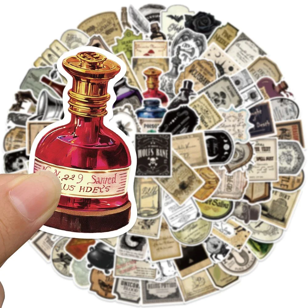 

10/30/50pcs Cool Vintage Magic Potion Label Stickers Gothic Decals for Kid DIY Skateboard Laptop Guitar Car Graffiti Sticker Toy