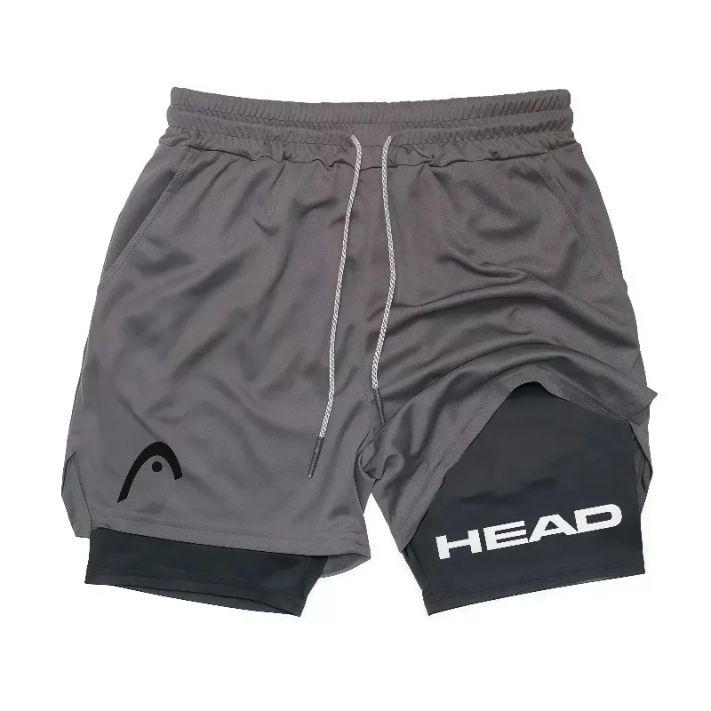 2-in-1 Herren-Laufshorts, schnelltrocknend, atmungsaktives Mesh-Gewebe, doppelter Kompressions-Liner, Kordelzug, Grafikdruck, Fitness-Sportshorts – Detail 5