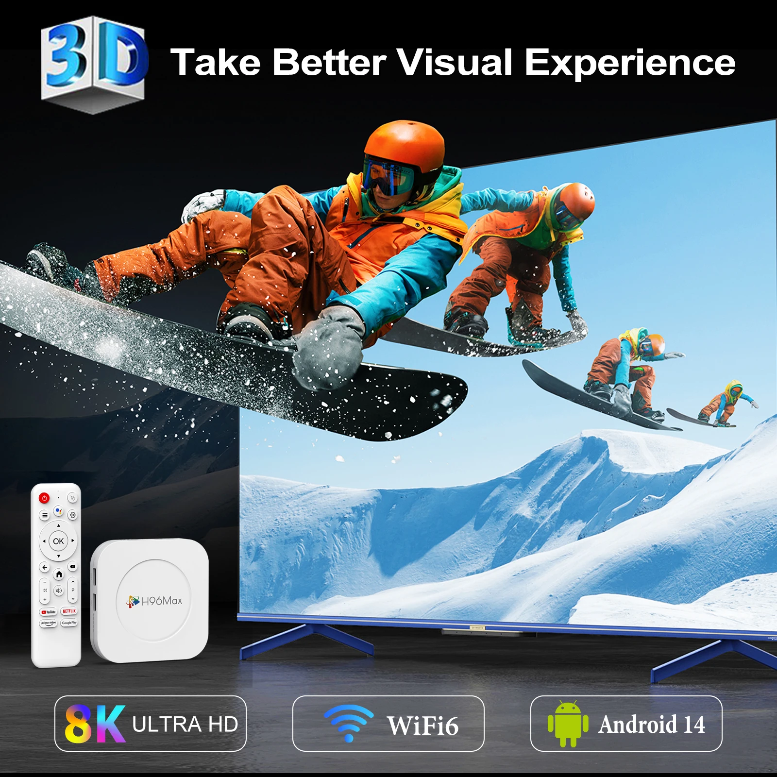 Smart TV Box New Model H96 MAX M1 Plus Android 14 TV Box Android14 4GB 128GB RK3528 BT5.4 Wifi6 4K HD Google Voice Media Player