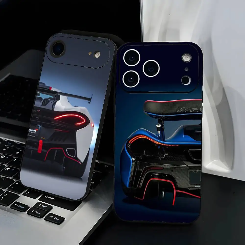 

Cool M-McLarens Sports Car Phone Case Fashion Black Frosted TPU Phone Case for iPhone 12-17. UV Spray Painted Design, Anti-fall