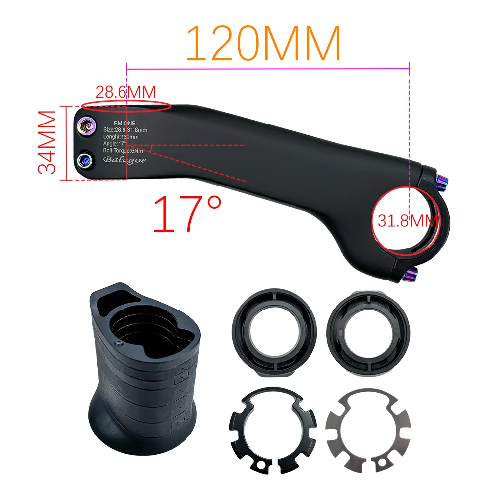BALUGOE Carbon Fiber Internal Wiring Road Bike Mountain Bike Stem 28.6-31.8MM Riser With Washer -10 º -17 º Riding Accessories image 3