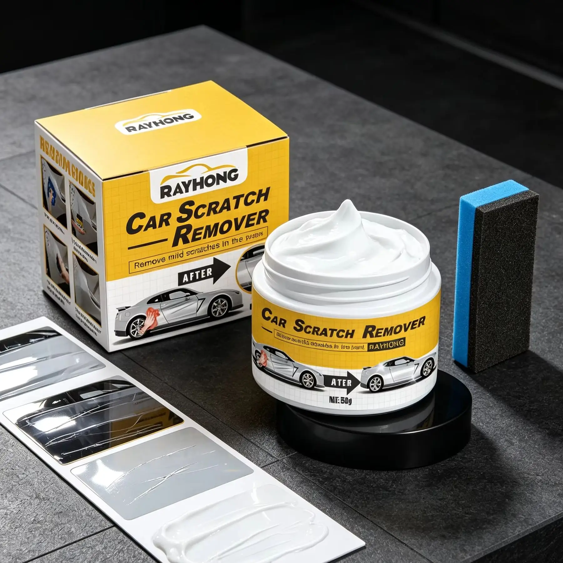 RAYHONG Professional Car Scratch Remover Kit Car Paint Maintenance Polishing Shine Enhancer Car Scratch Repair Paste with Sponge