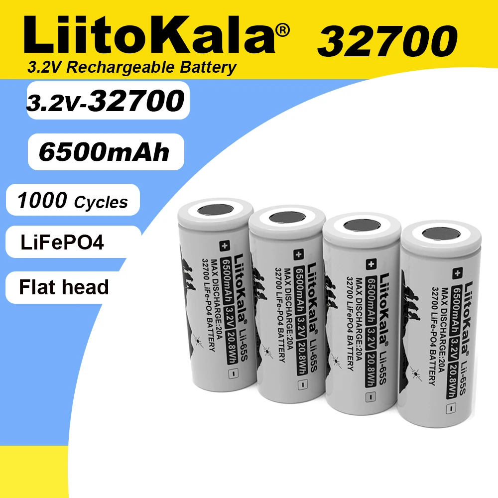 LiitoKala LII-65S 6500mAh 3.2V 32700 LiFePO4 Battery 35A Continuous High Power for Electric Screwdriver And Bike Power Systems