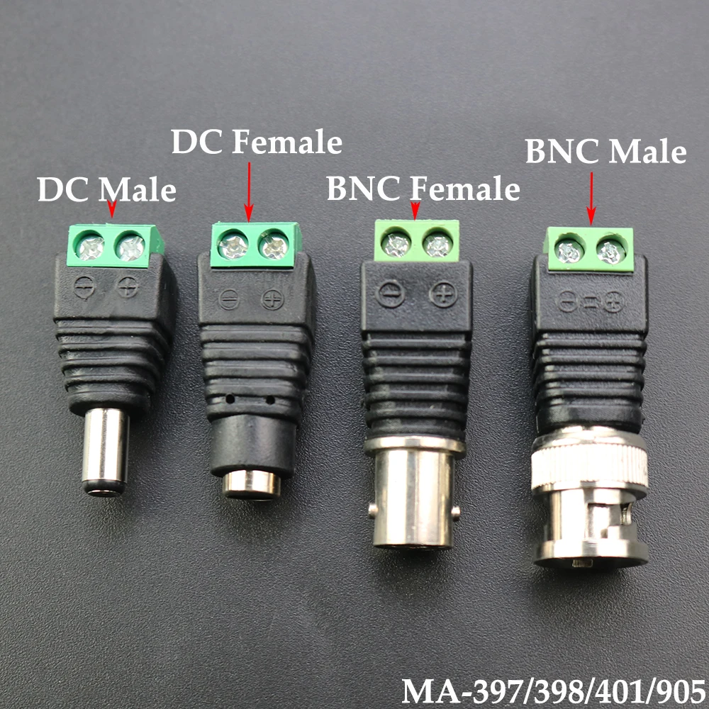 12V DC BNC Male Female Connector Coax Cat5 to BNC Female Plug for Led Strip Lights Video Balun CCTV Camera Acces