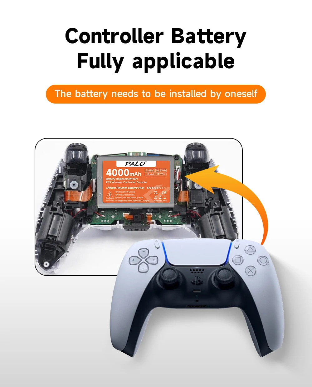 Sony PS5 Playstation 5 LIP1708 DualSense 게임 컨트롤러용 PALO 고용량 4000mAh 충전식 배터리