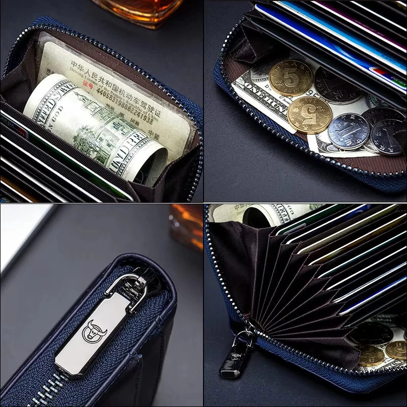 Men Genuine Leather Large Capacity Multi-Slot Card Holder Credit Card ID Card Holder RFID Blocking Credit Card Holder Bag