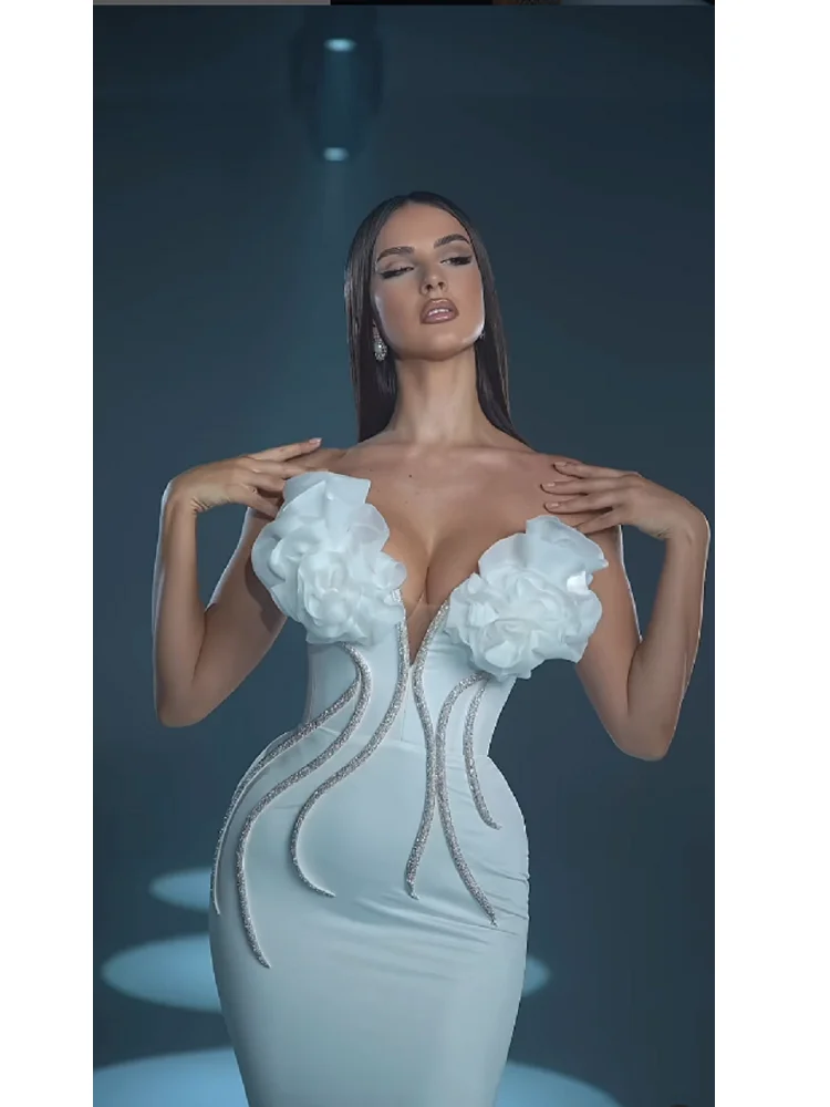 

2024 New Summer Three-dimensional Flower Diamond Chain Mesh V-neck Tube Top Long Dress Bandage Dress