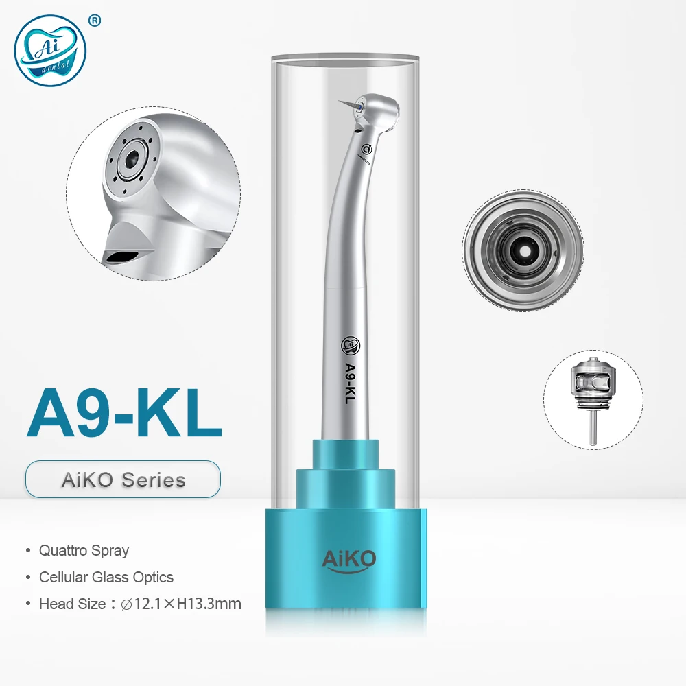 AiKO Series A9-KL Optic Dental K-Type Air Turbine High Speed Handpiece Standard Head Quattro Spray Push Button Dentistry Tool