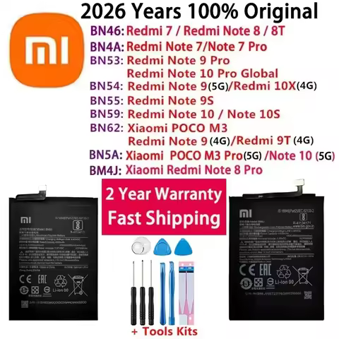 2026 Years 100% Original Battery For Xiaomi Redmi 7 9T 10X POCO M3 Note 7 8 8T 9 9S 10 10S pro Batteries Fast Shipping BN59 BN62