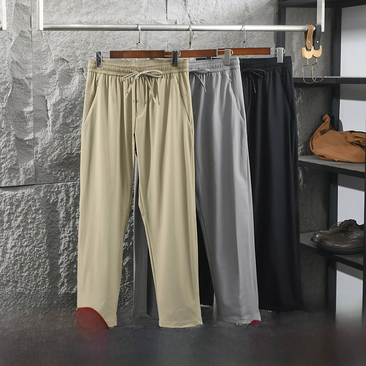 Cool Feeling High Elasticity Straight Leg Men's Casual Outdoor Sports Long Pants Breathable Nylon Quick Dry Comfortable Summer