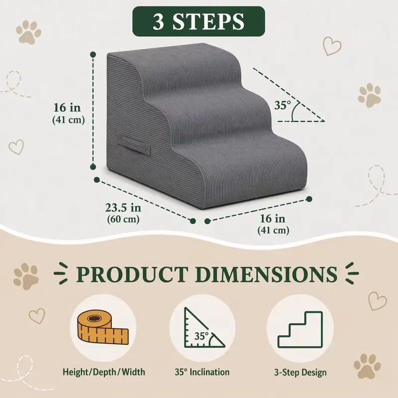 Custom Portable Pet Ladder Gentle Slope Non-slip Foam for Senior Dogs and Cats 3-Tier Pet Stairs OEM ODM Service
