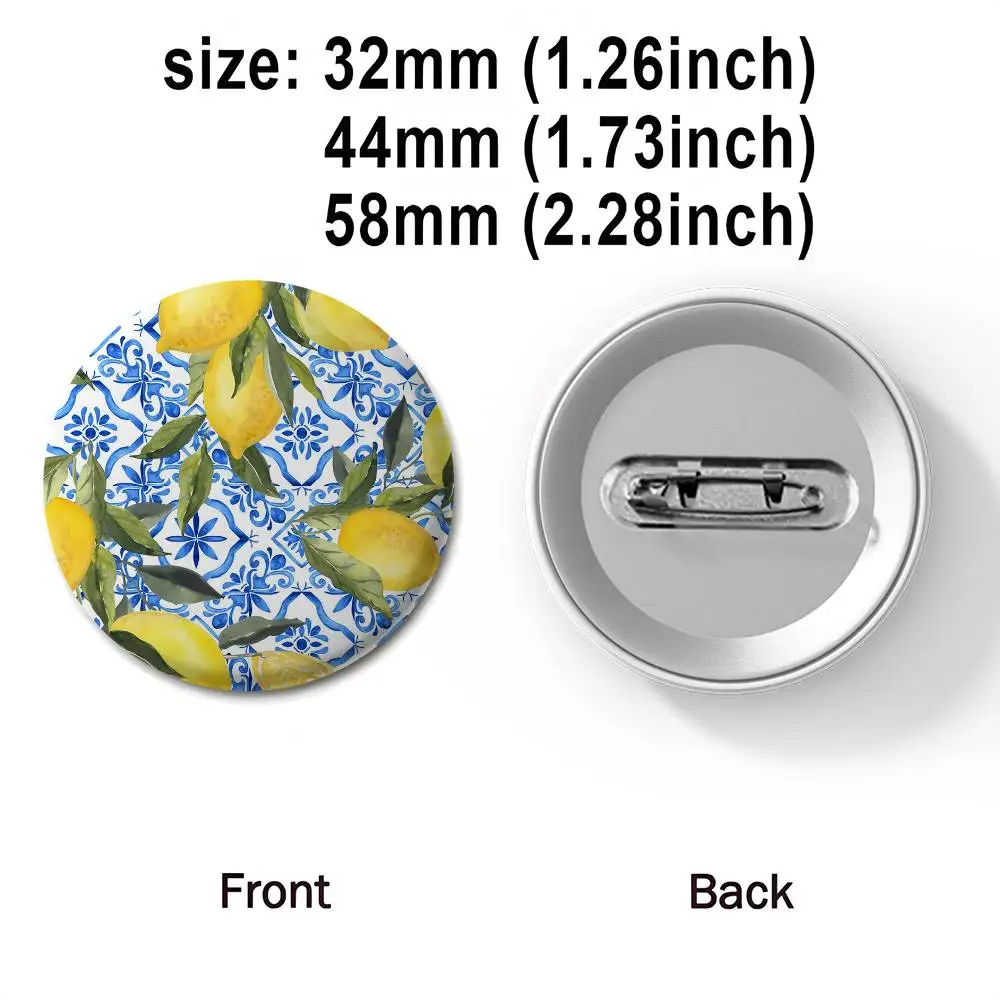 Lemon Art Design Fashion Badges Round Exquisite Badge Brooches Creative Pins For Clothes Hat Backpack Gift Accessories